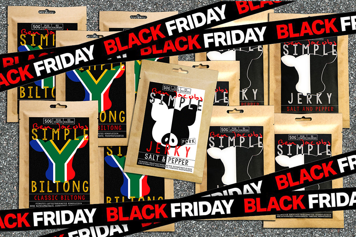 5 x 50g Bœuf Jerky + 5 x 50g Biltong + 1 sac gratuit de Porc Jerky