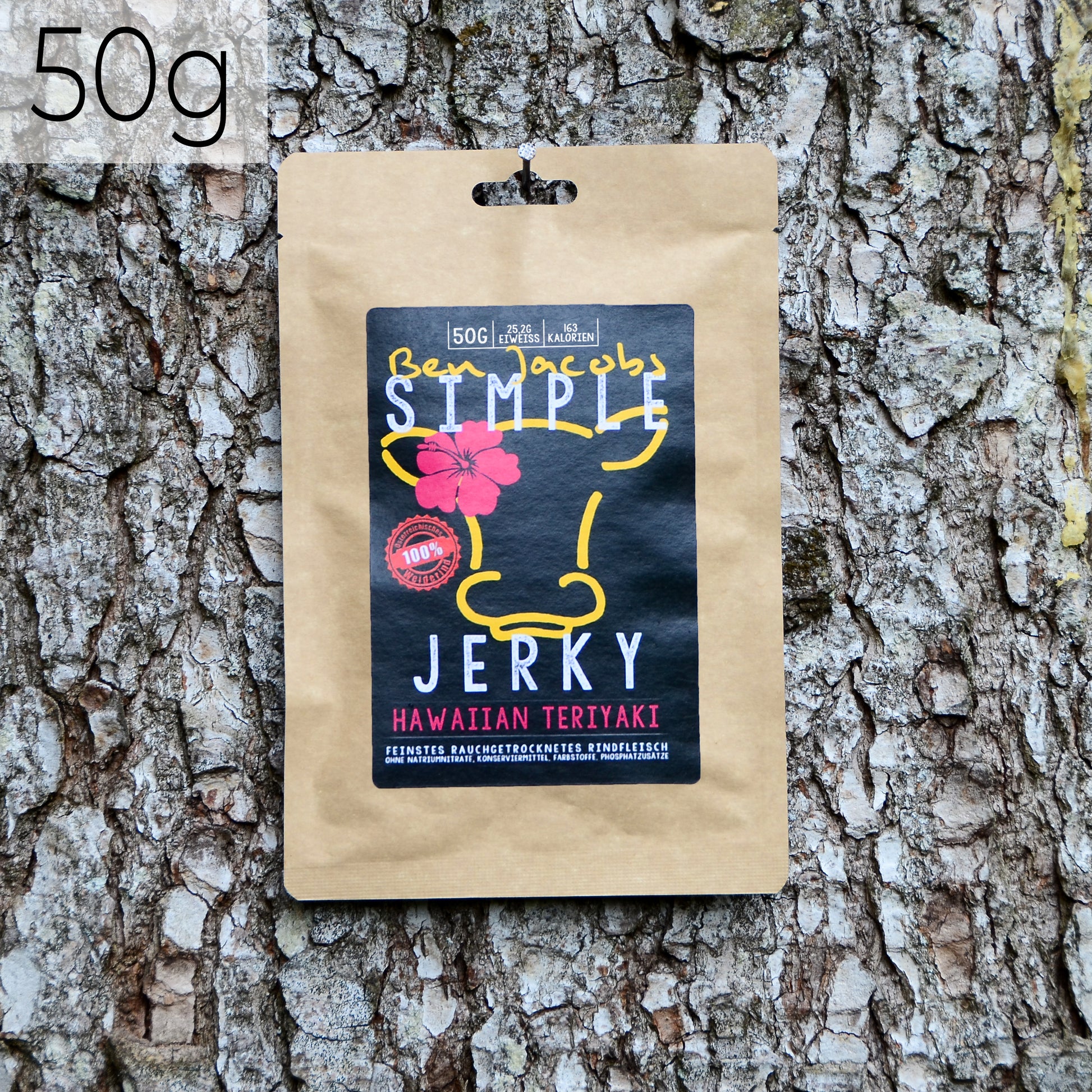 Simple Jerky - Hawaiian Teriyaki (50g) — Fein geräuchertes Trockenfleisch aus hochwertigem Rindfleisch.